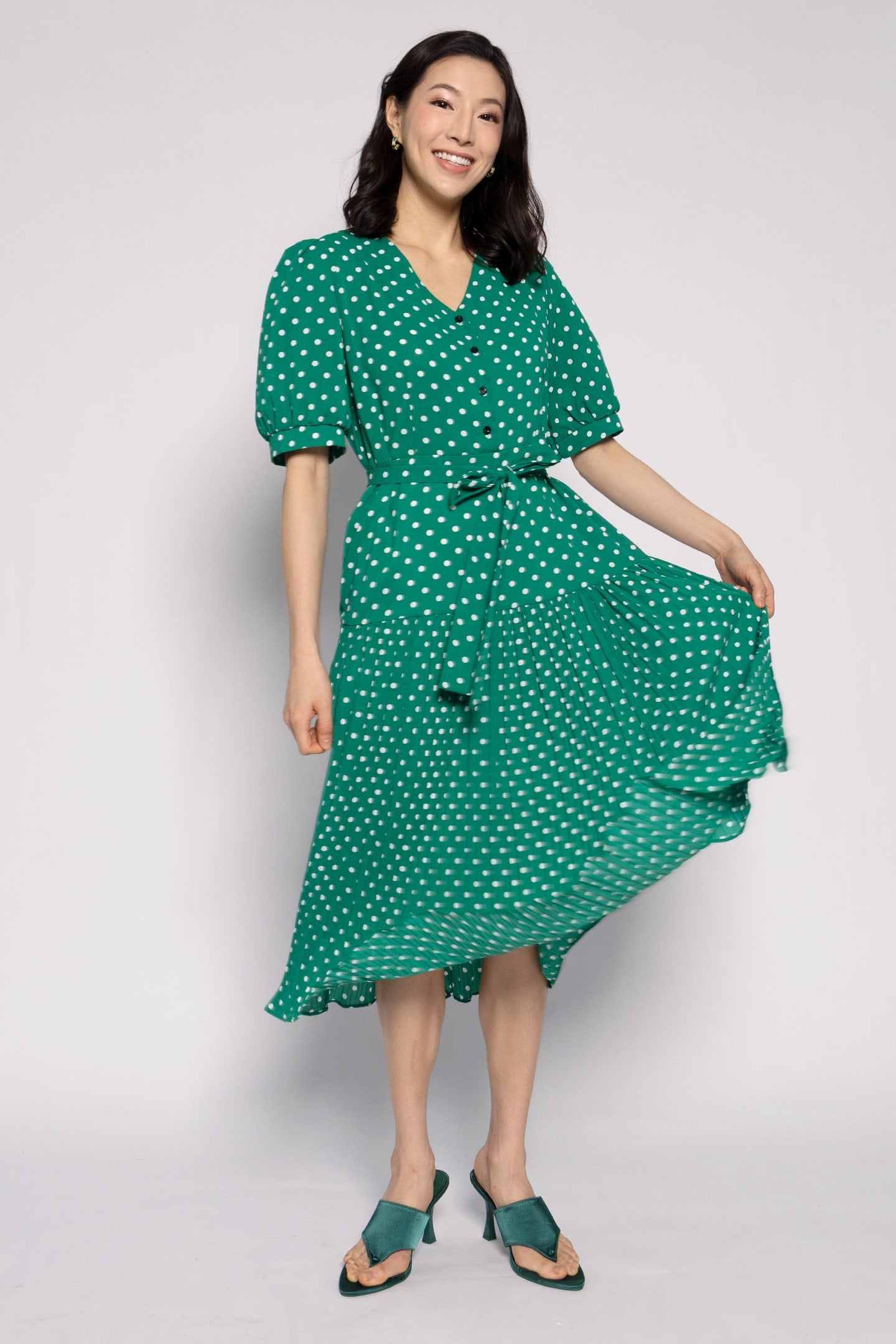 Victoria Polkadot Dress in Green