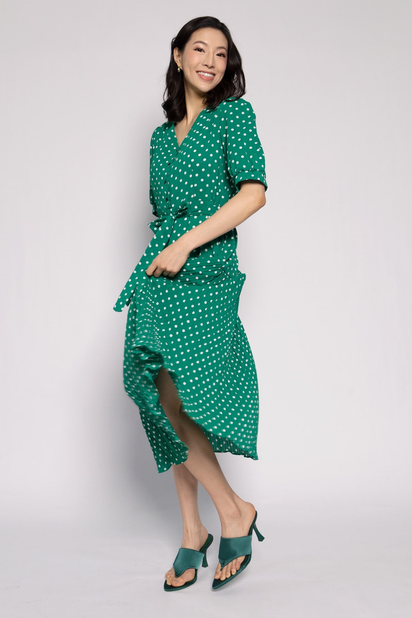 Victoria Polkadot Dress in Green