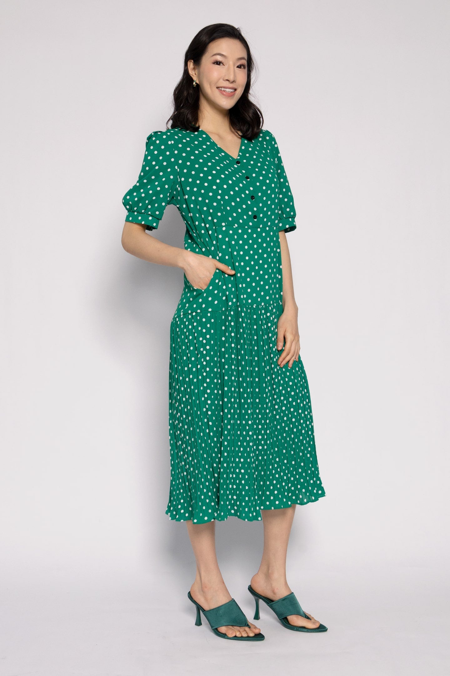 Victoria Polkadot Dress in Green