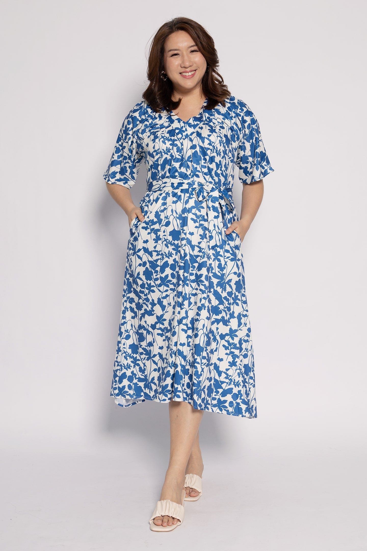 Whitney V Dress in Blue Petals