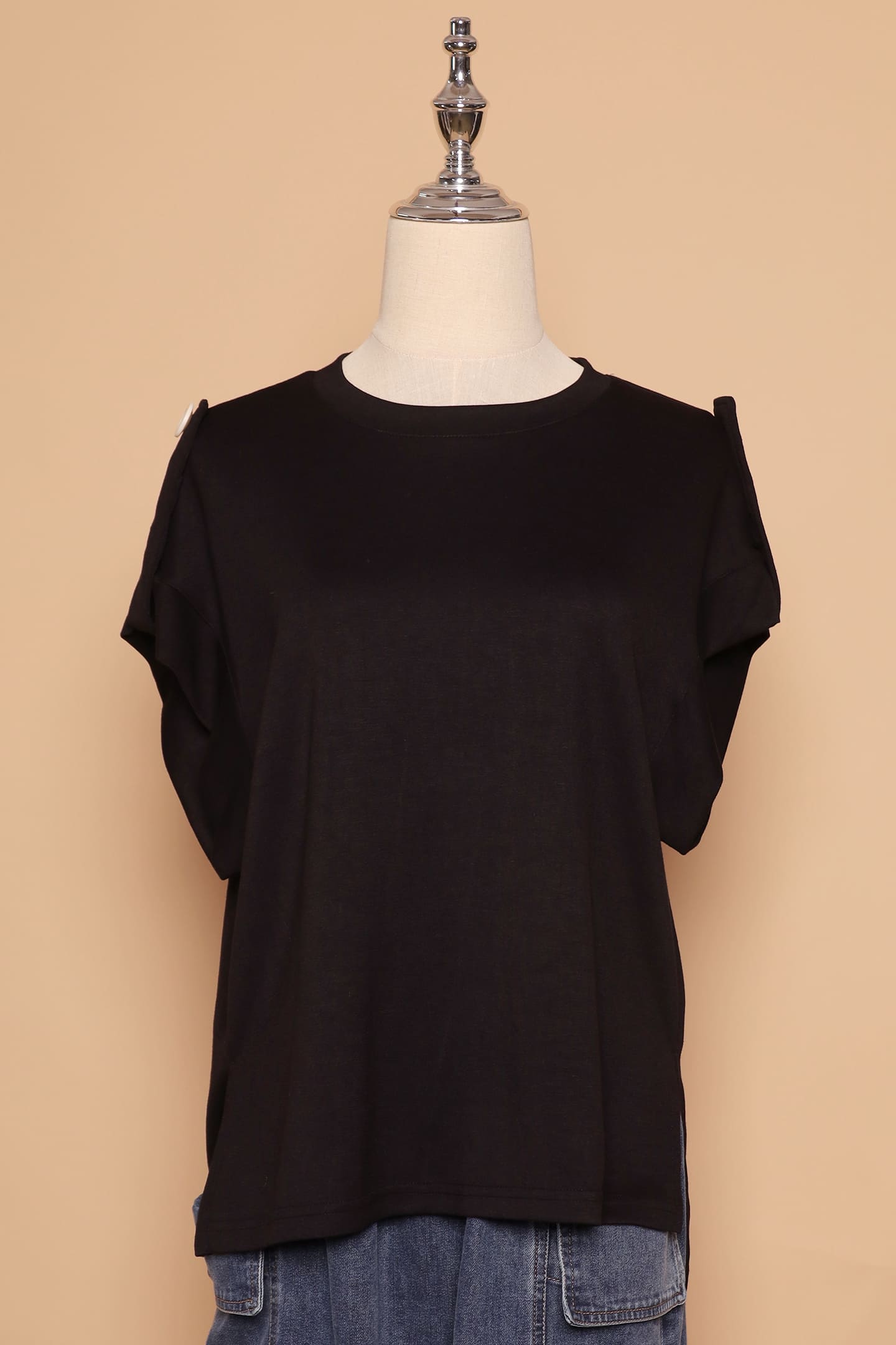 PO - Zoanne Button Shoulder Top in Black
