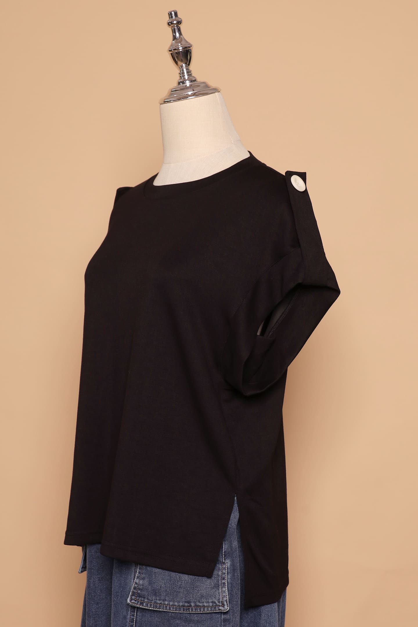 PO - Zoanne Button Shoulder Top in Black