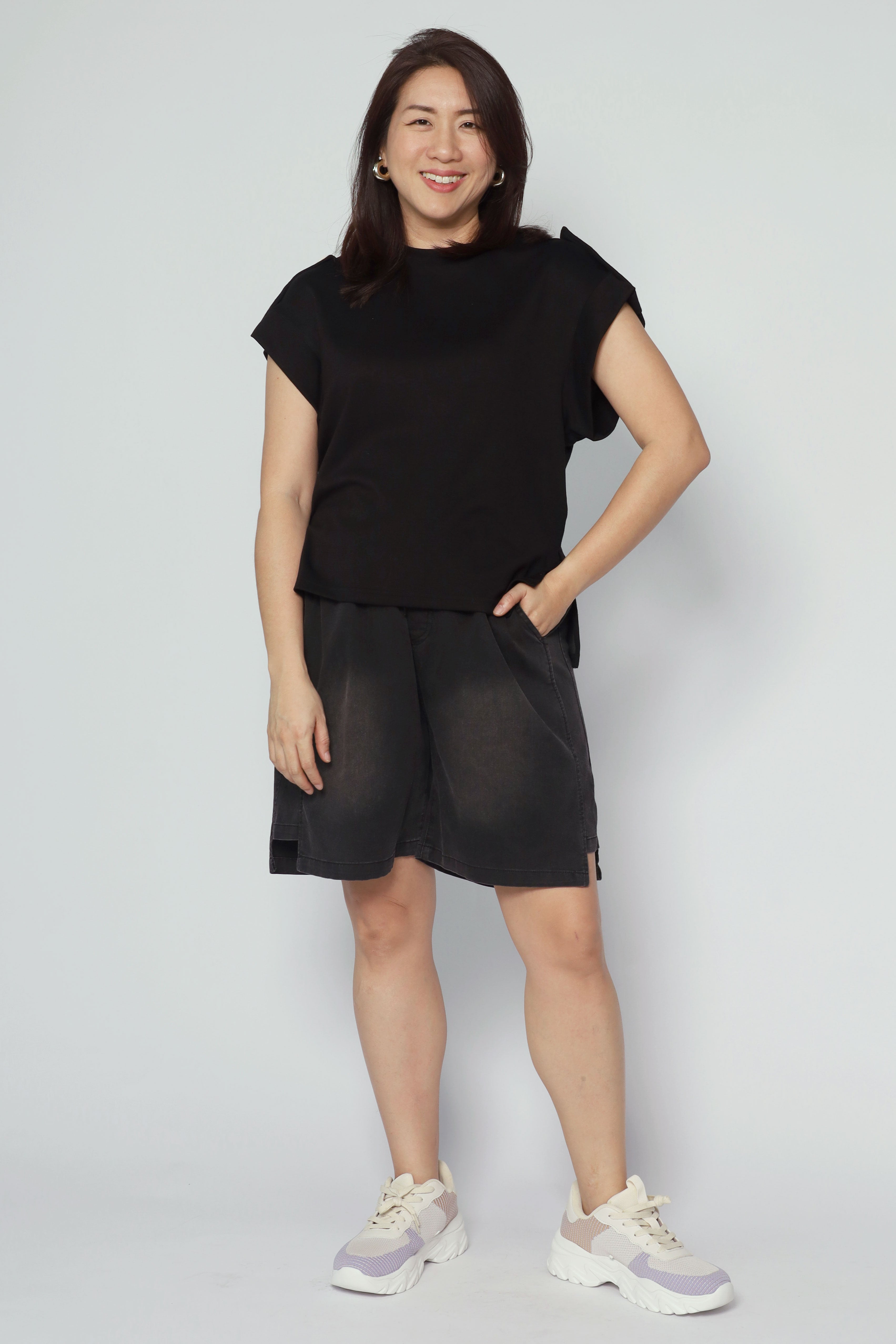 Backorders Zoanne Button Shoulder Top in Black