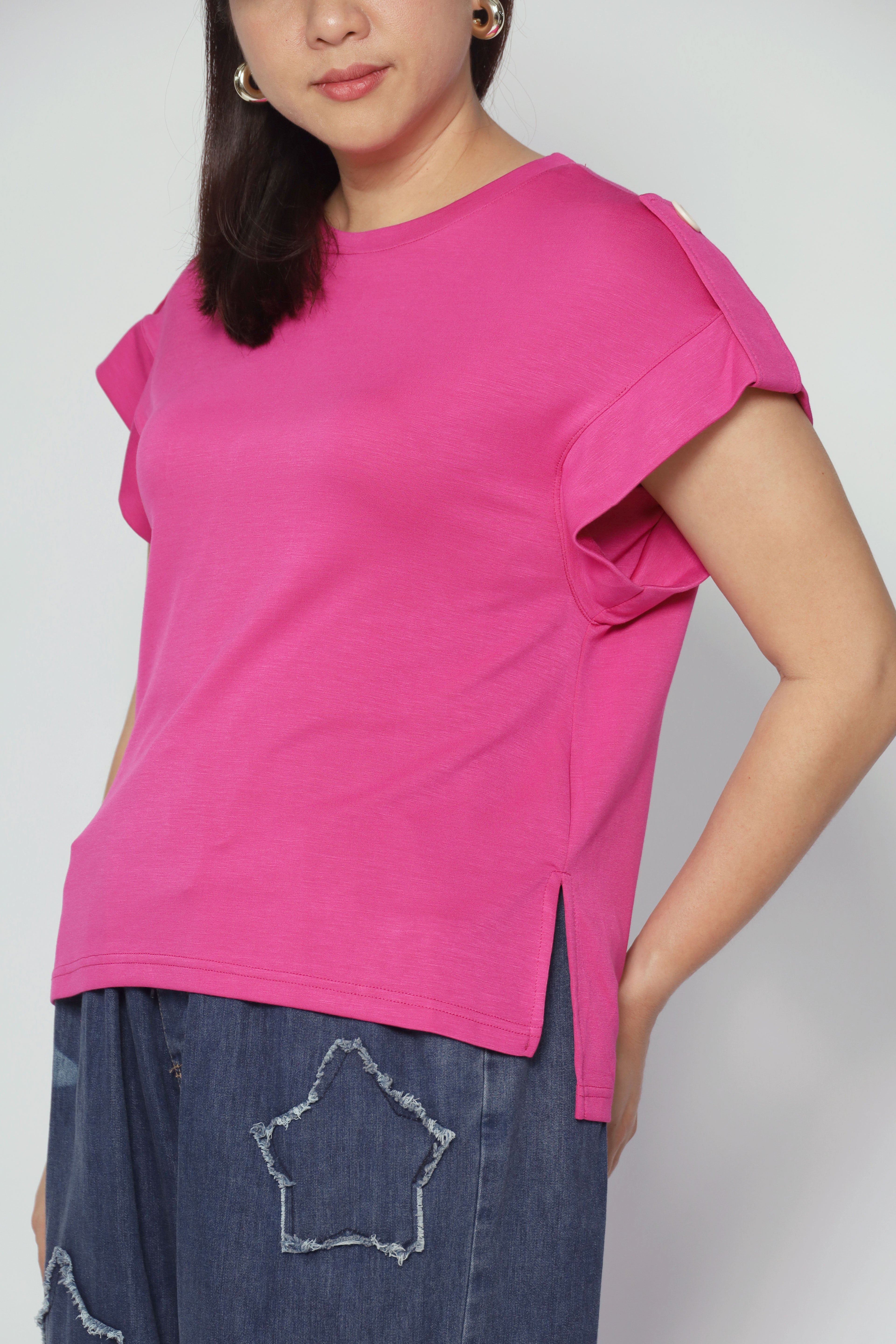 Backorders Zoanne Button Shoulder Top in Pink