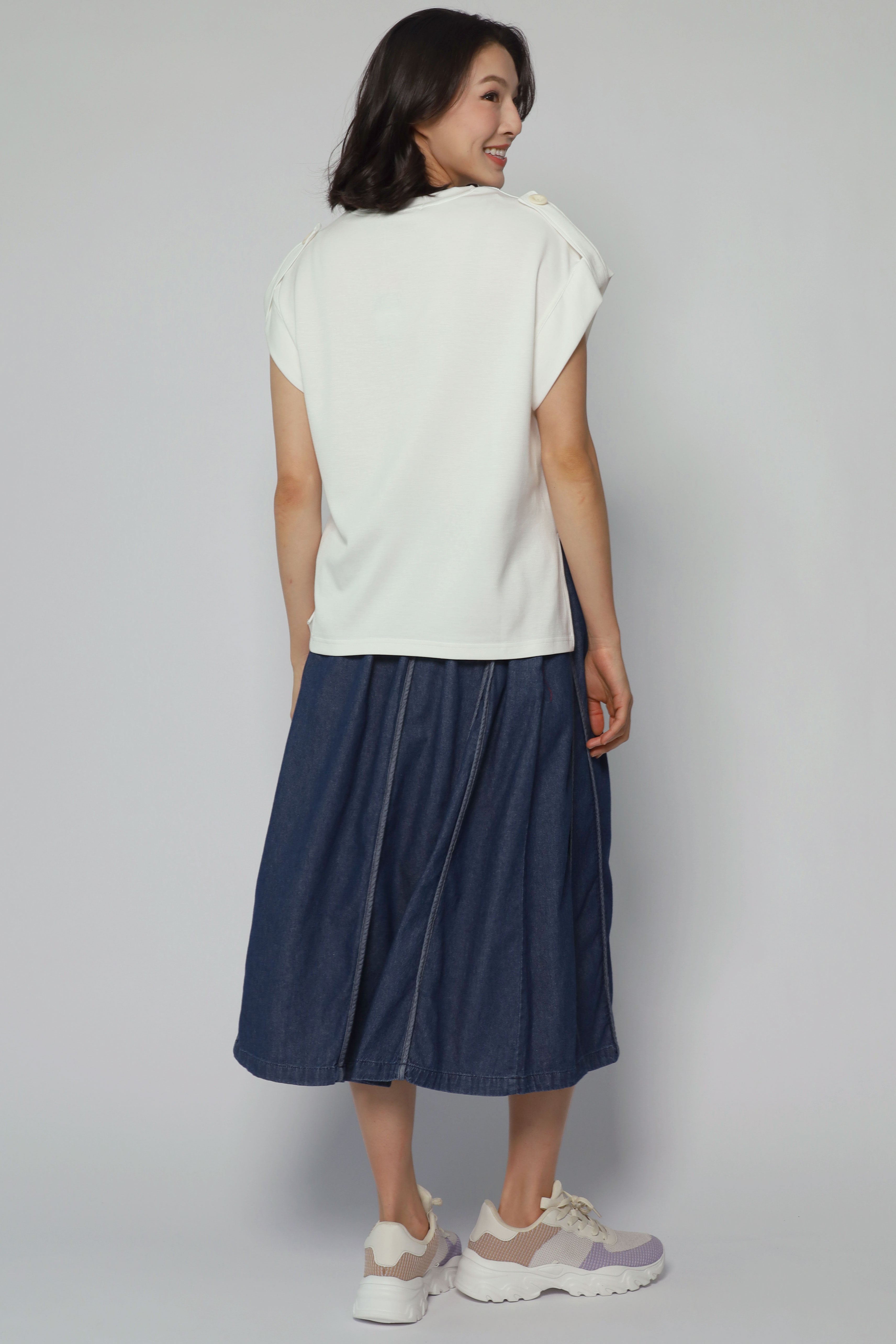 Backorders Zoanne Button Shoulder Top in White