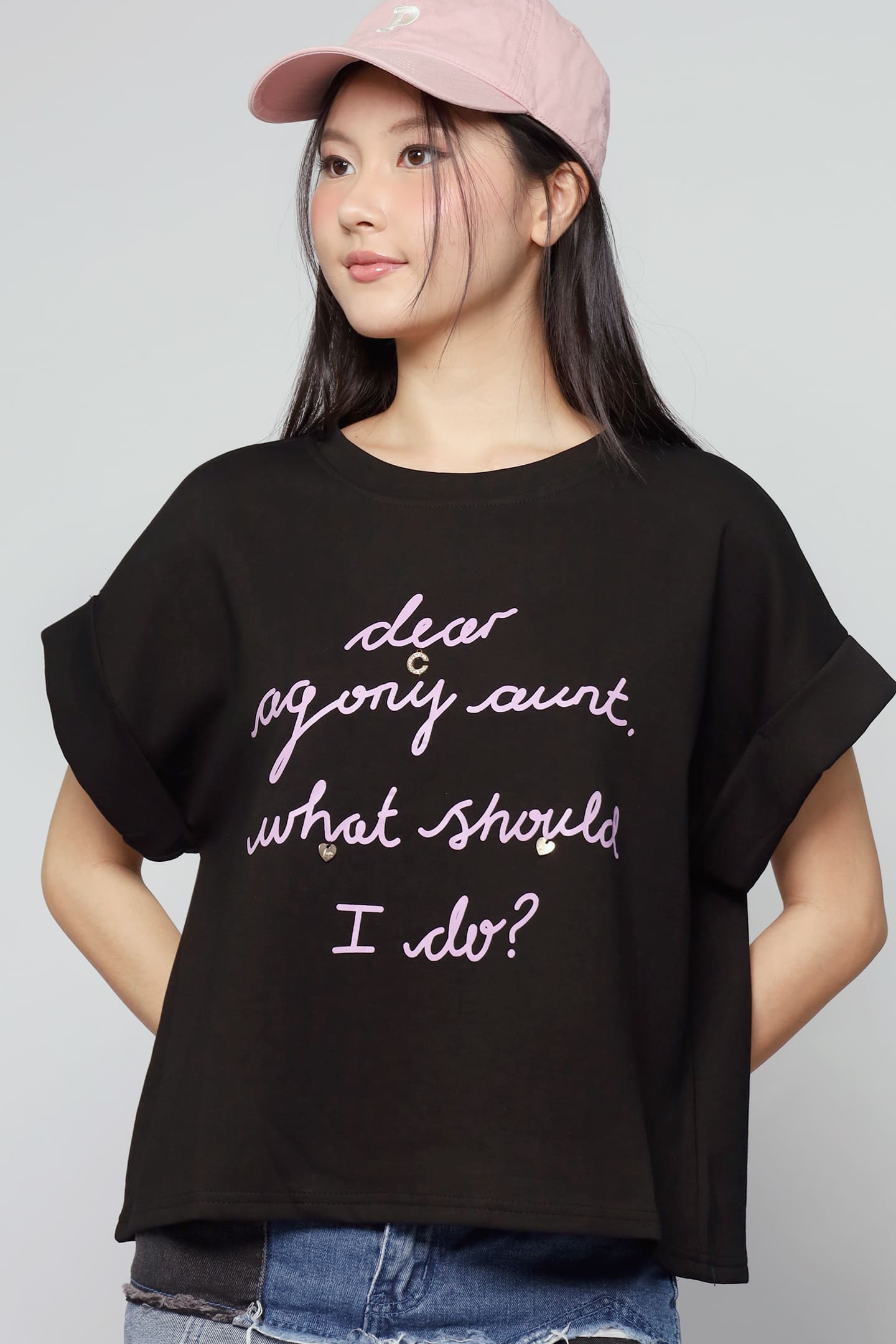 JOY - Aunt Agony Printed Tee in Black Pink