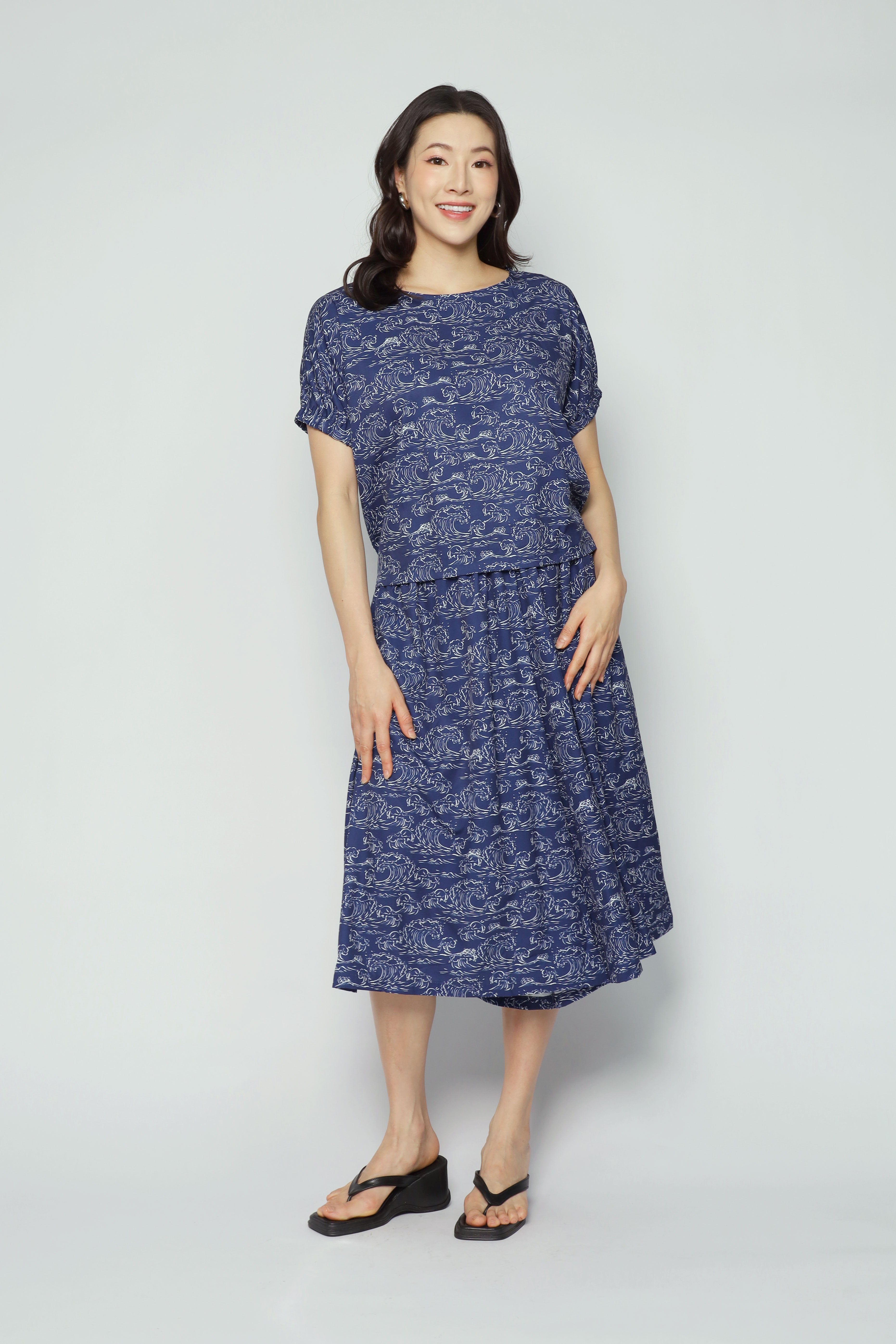 Akemi 2 in 1 Top and Culottes Set in Blue Nami