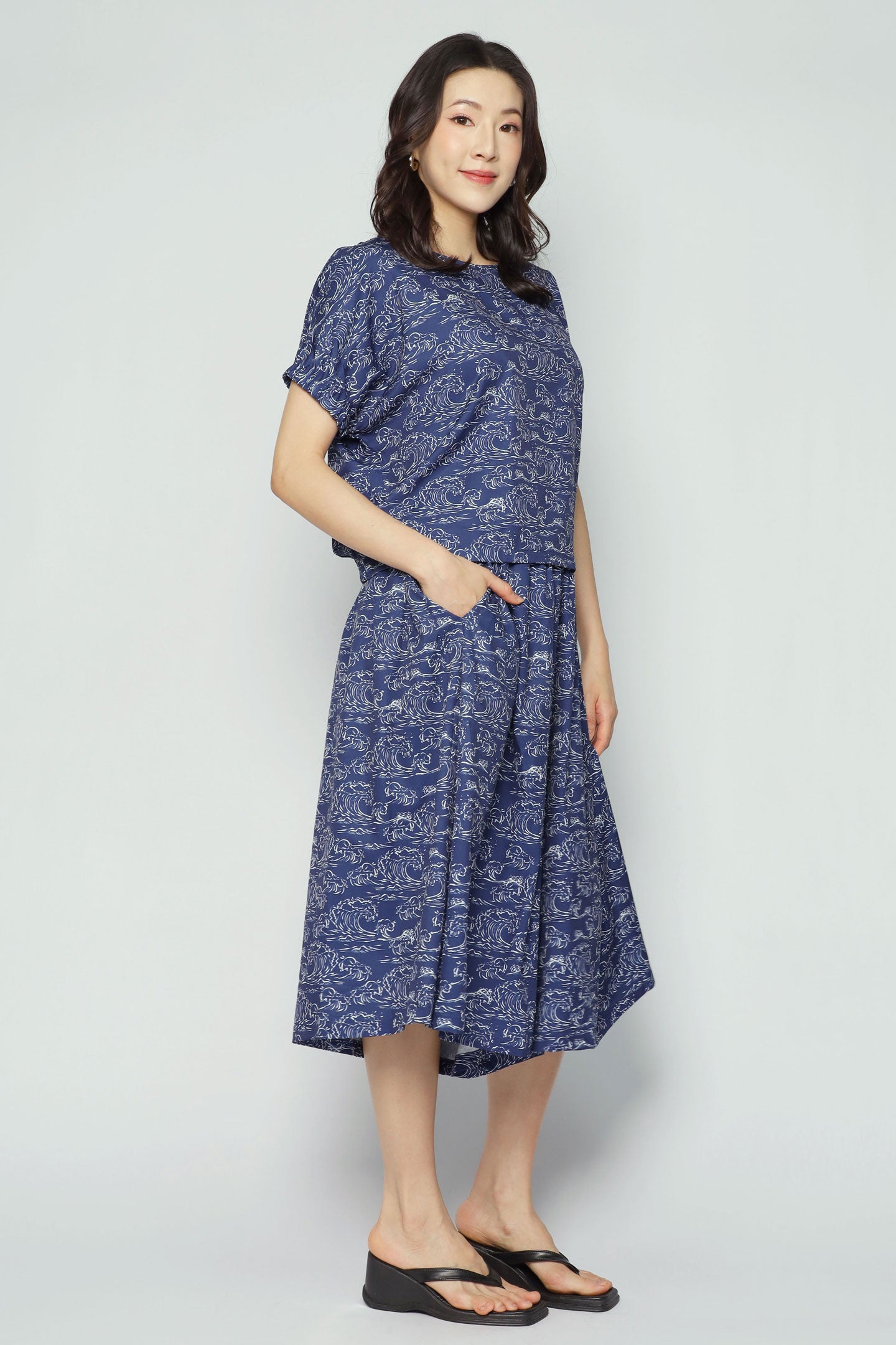 Akemi 2 in 1 Top and Culottes Set in Blue Nami