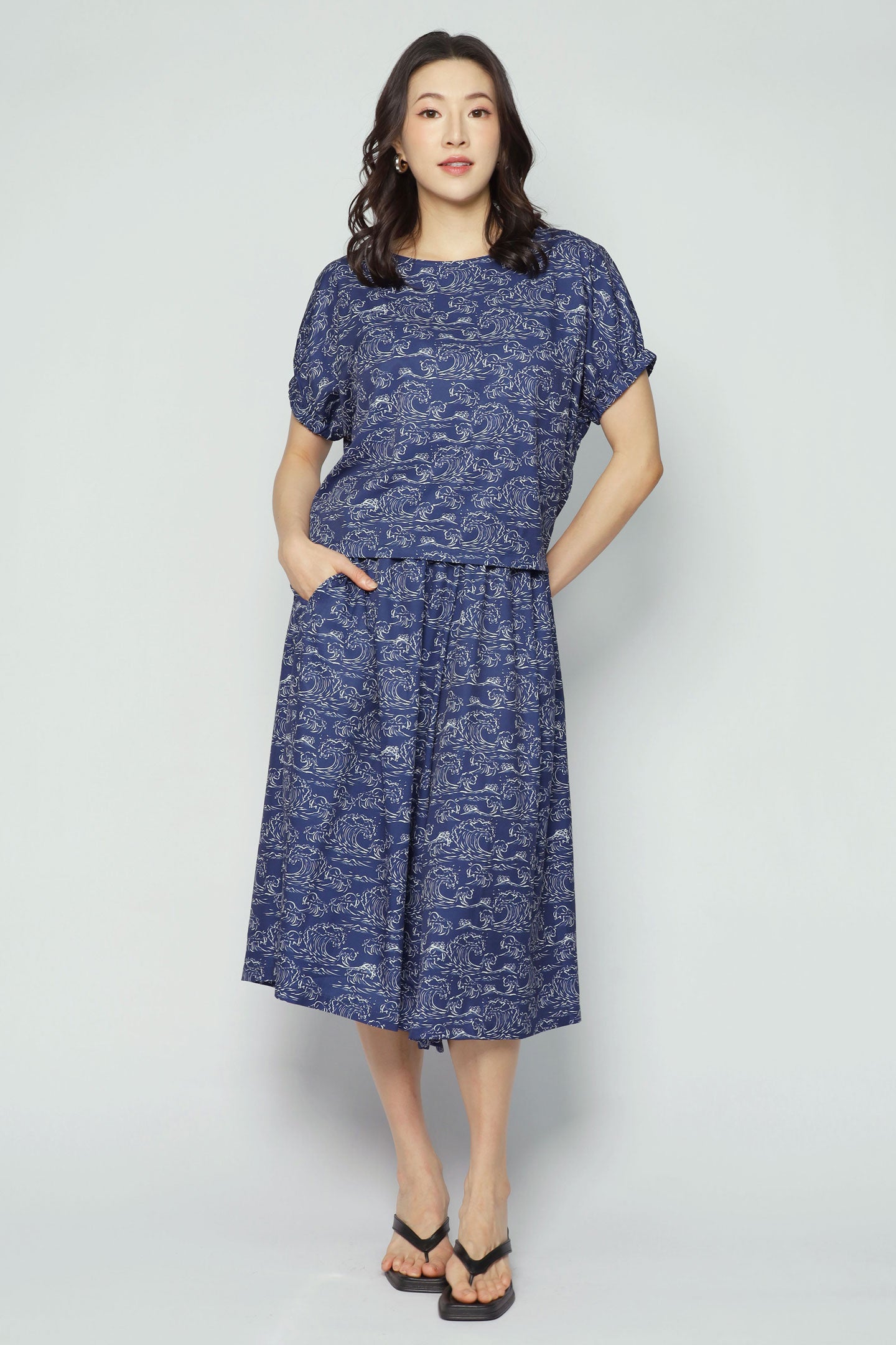 Akemi 2 in 1 Top and Culottes Set in Blue Nami