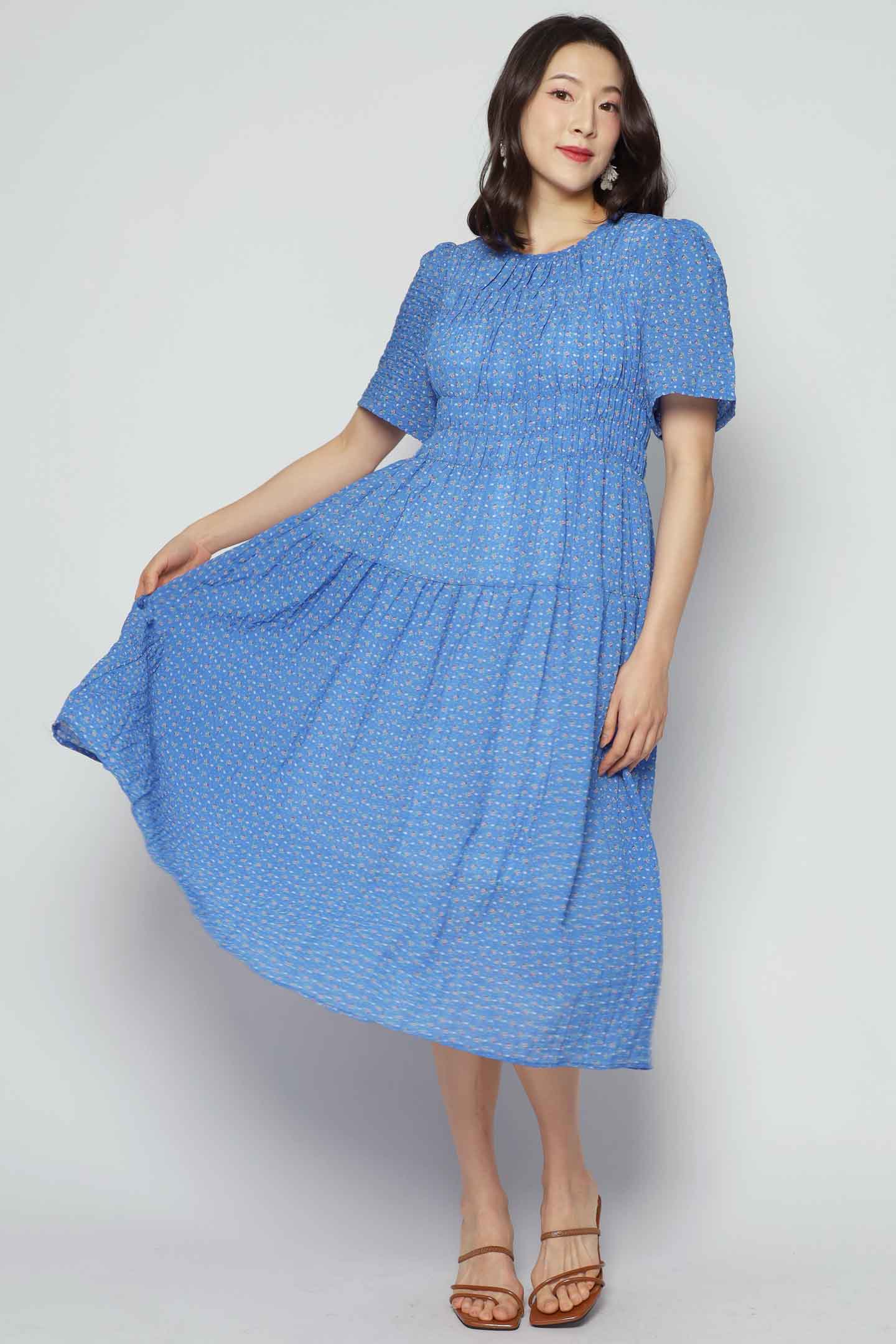 Astha Dress in Blue Ditsy