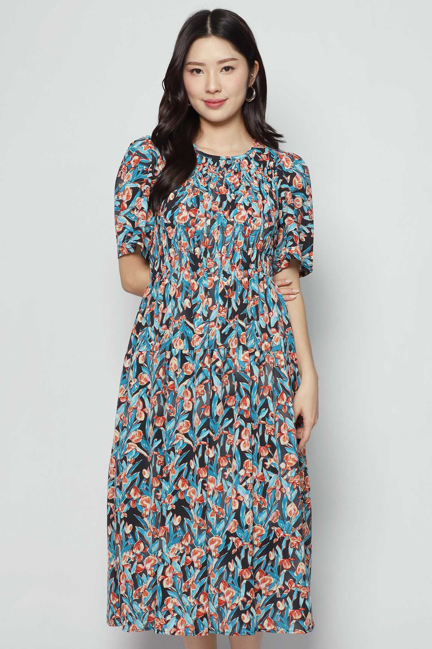 Astha Dress in Blue Orange Delight