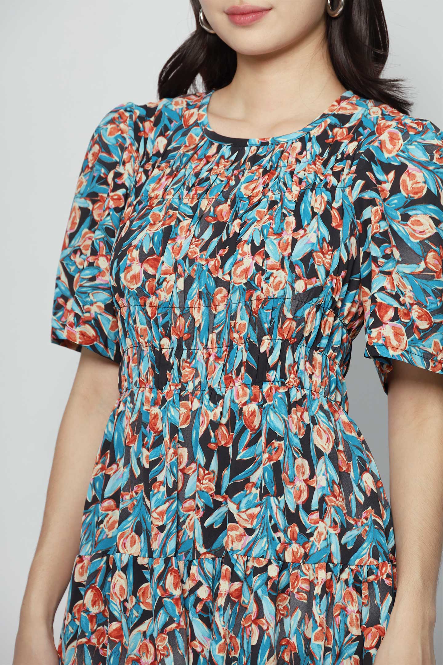 Astha Dress in Blue Orange Delight
