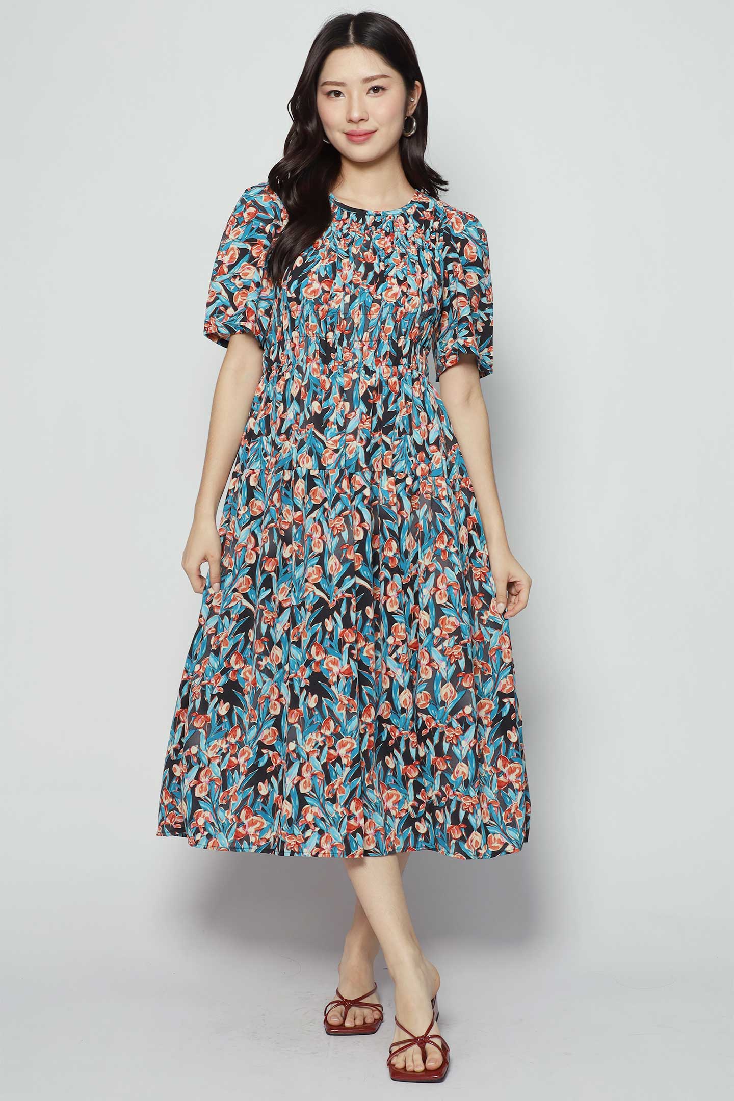 Astha Dress in Blue Orange Delight