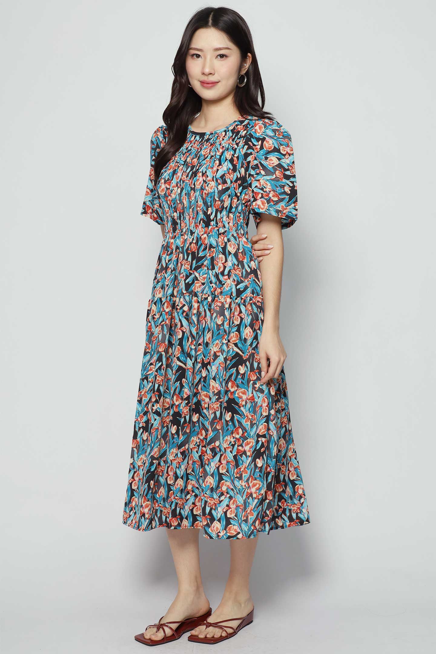 Astha Dress in Blue Orange Delight