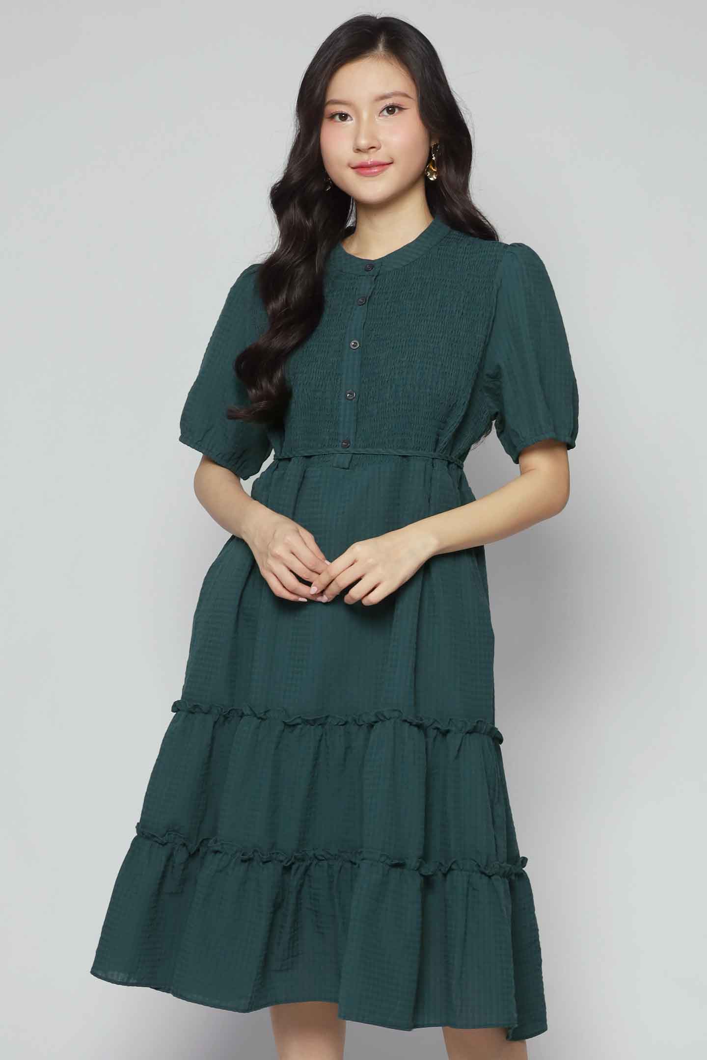 Aurora Dress (V2) in Green Checks