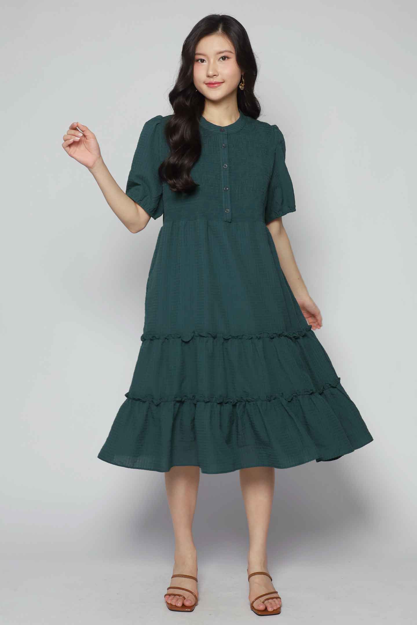 Aurora Dress (V2) in Green Checks