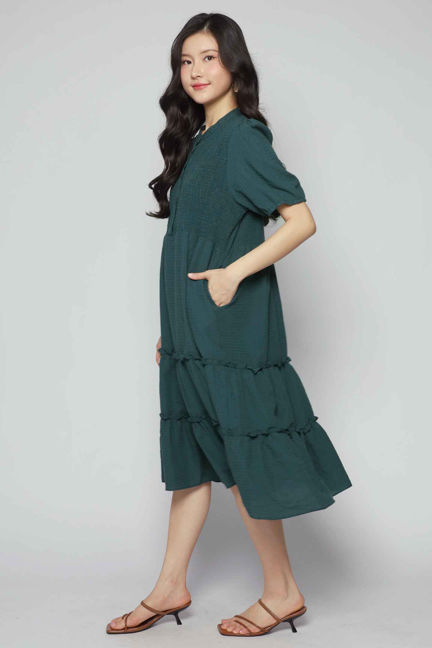 Aurora Dress (V2) in Green Checks