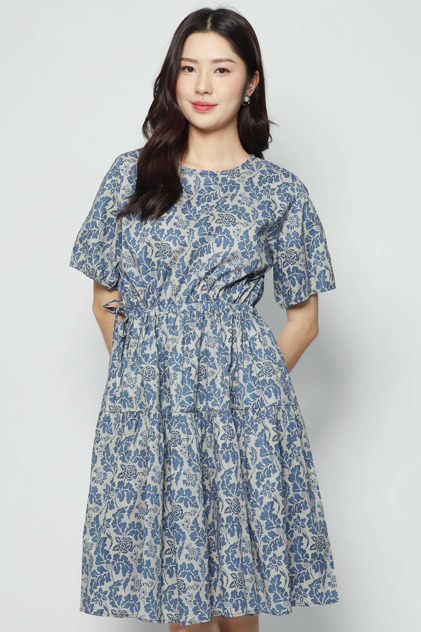 Bianco Dress in Blue Foliage