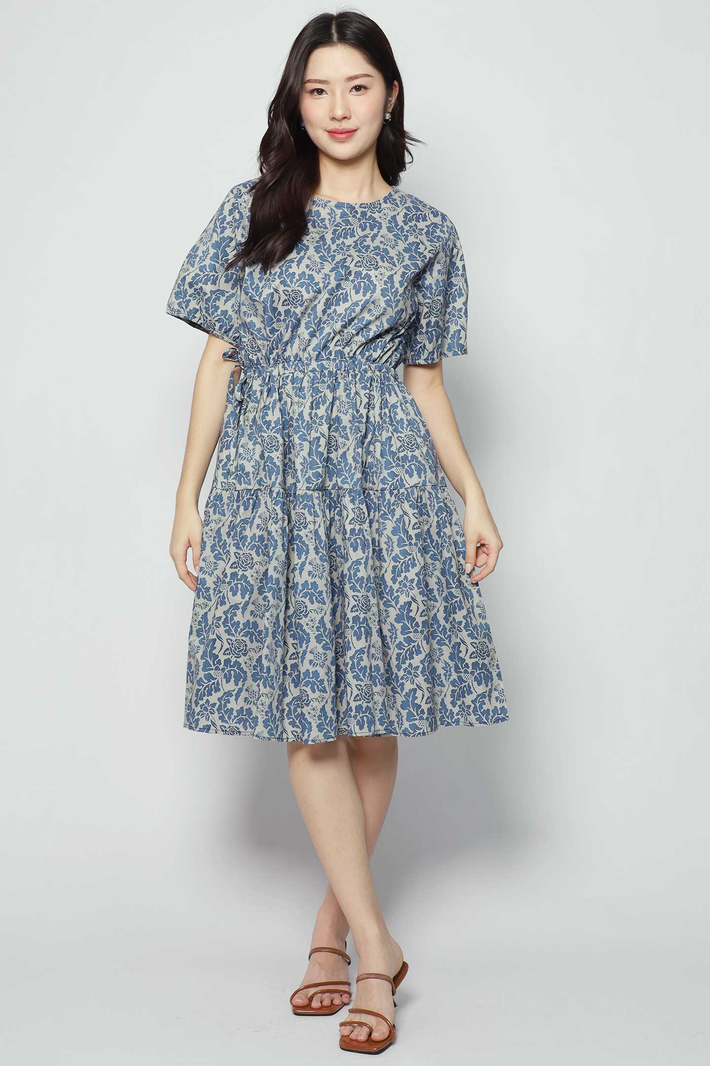 Bianco Dress in Blue Foliage