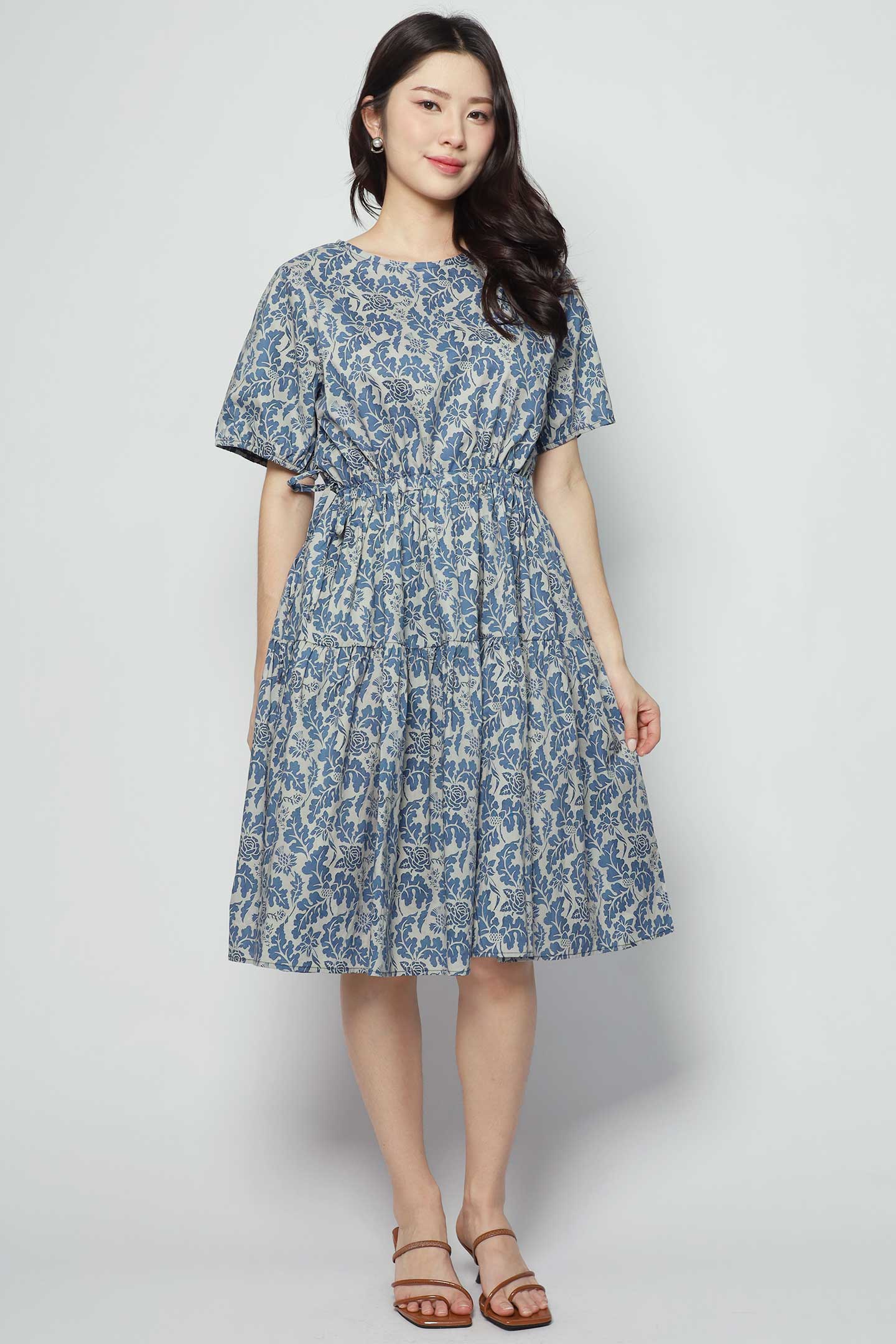 Bianco Dress in Blue Foliage