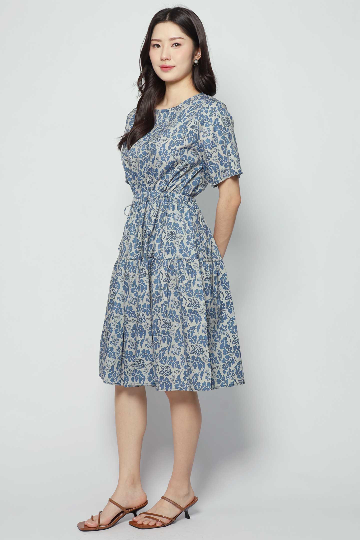 Bianco Dress in Blue Foliage