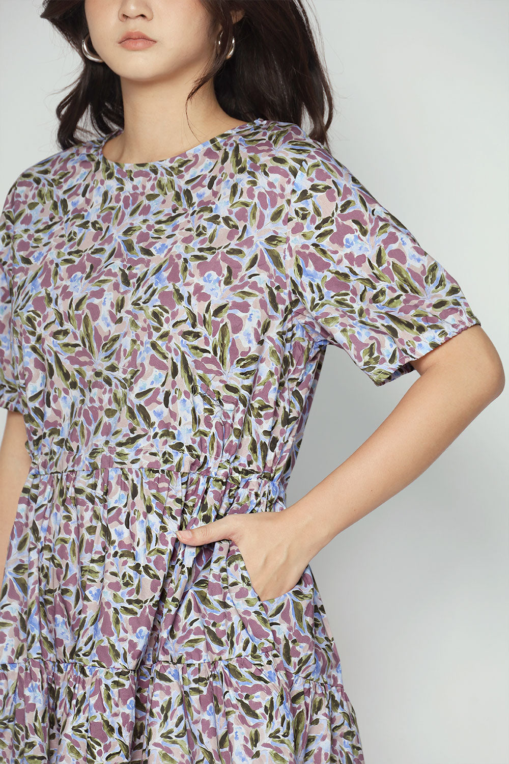 Bianco Dress in Purple Leaves