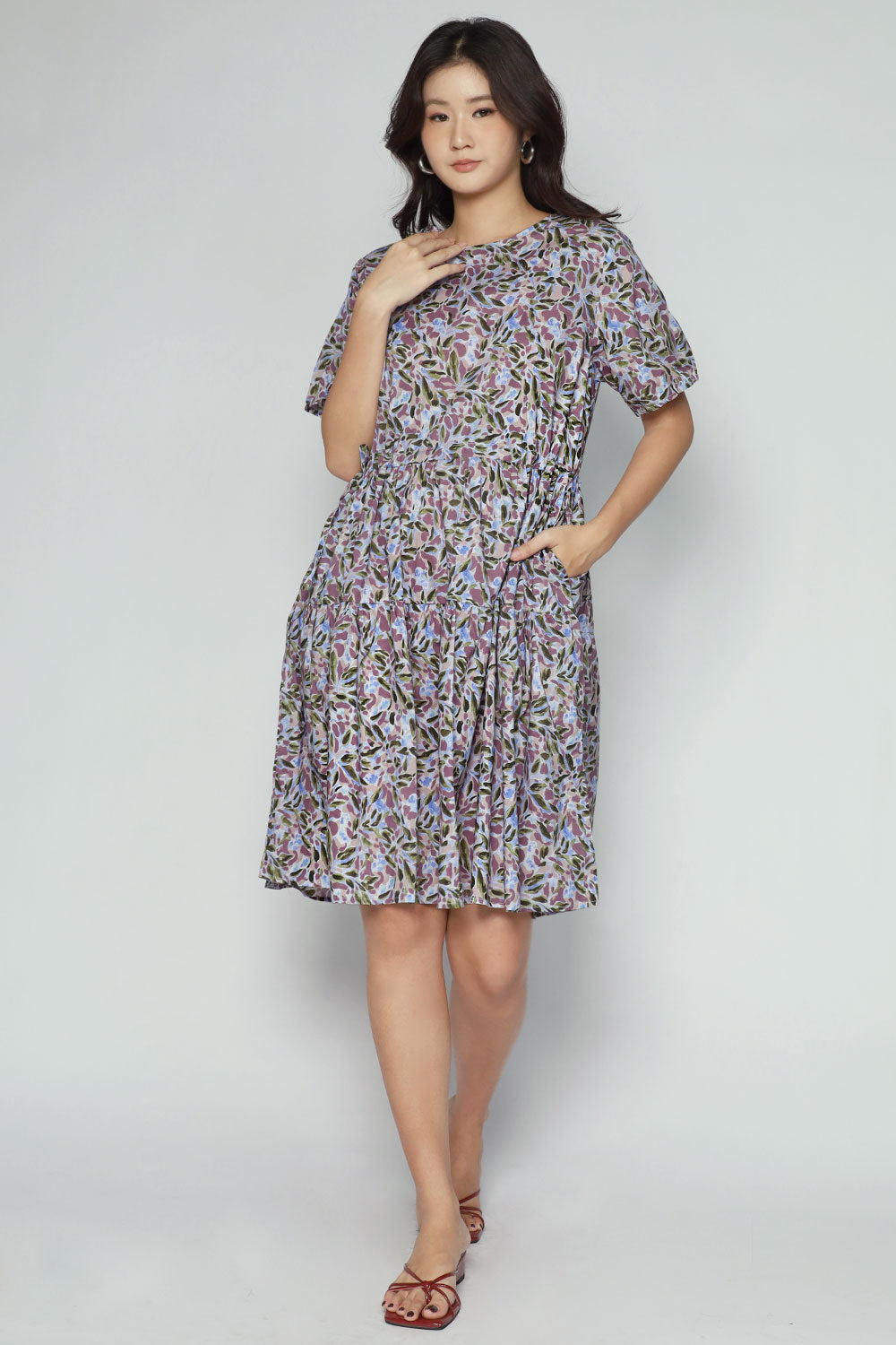 Bianco Dress in Purple Leaves