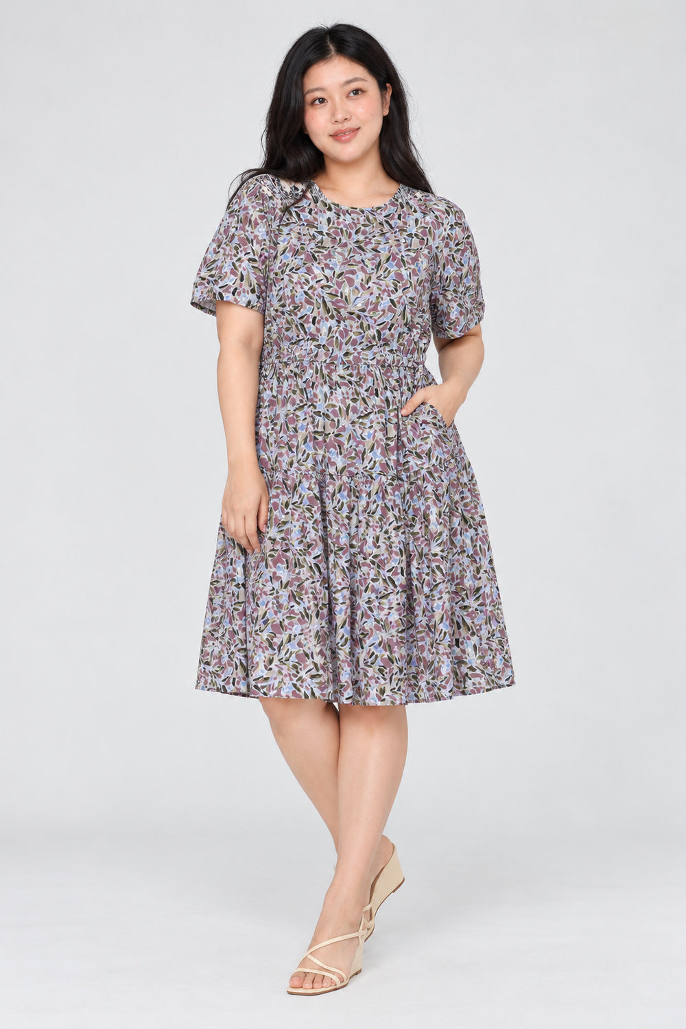 Bianco Dress in Purple Leaves