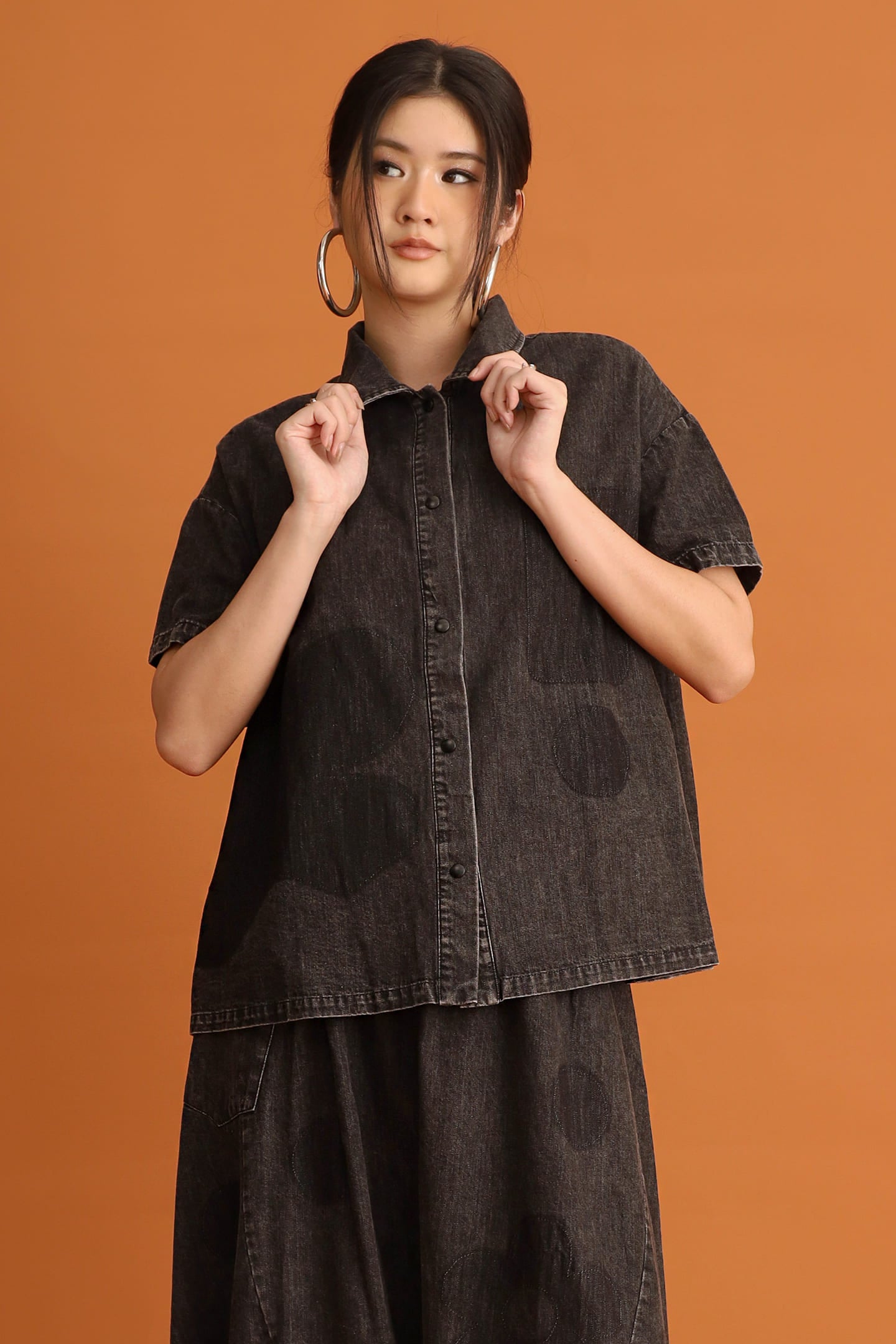 CHOSEN - Denim Bloom Top in Black