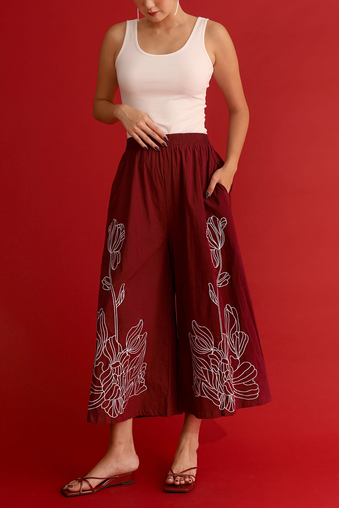 CHOSEN - Brocade Dynasty Pants in Maroon