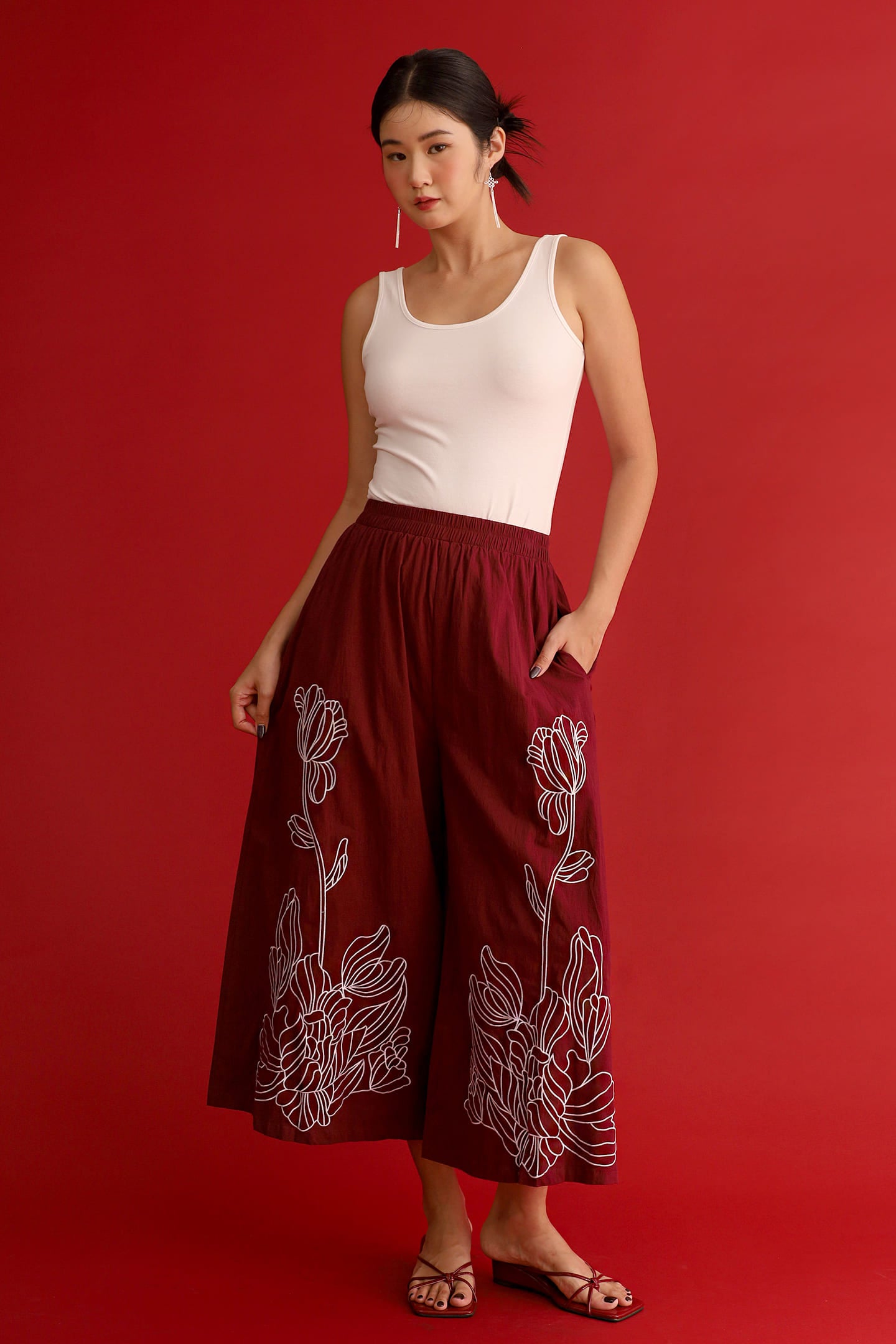 CHOSEN - Brocade Dynasty Pants in Maroon