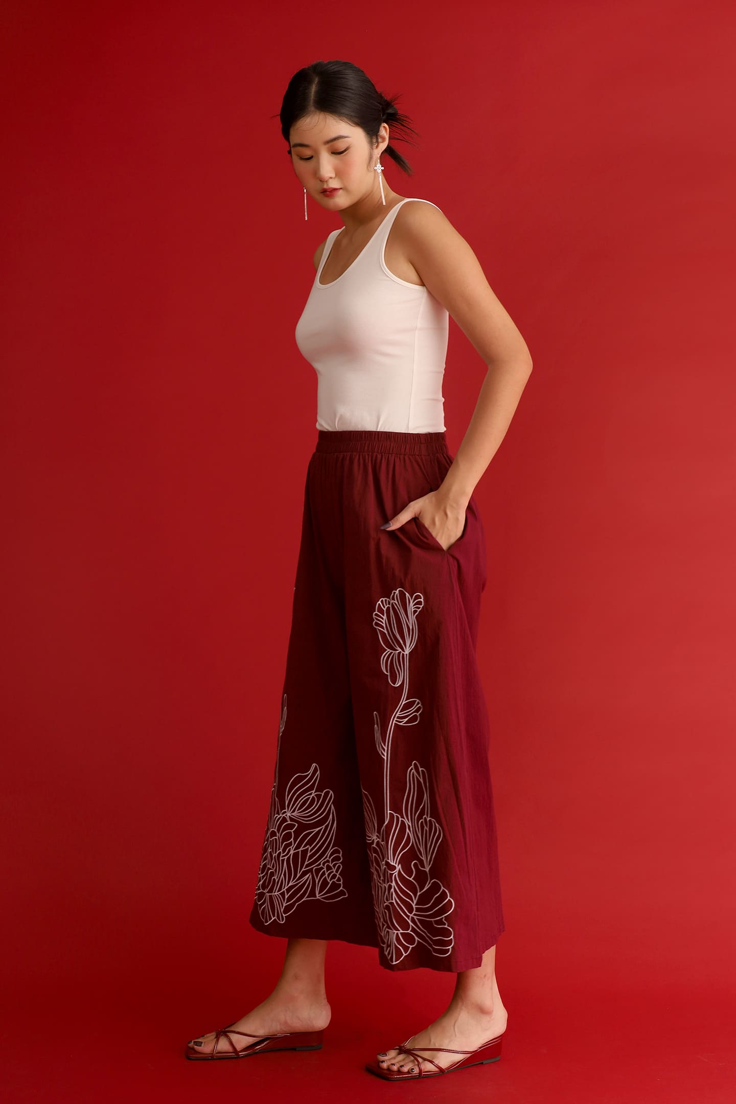 CHOSEN - Brocade Dynasty Pants in Maroon