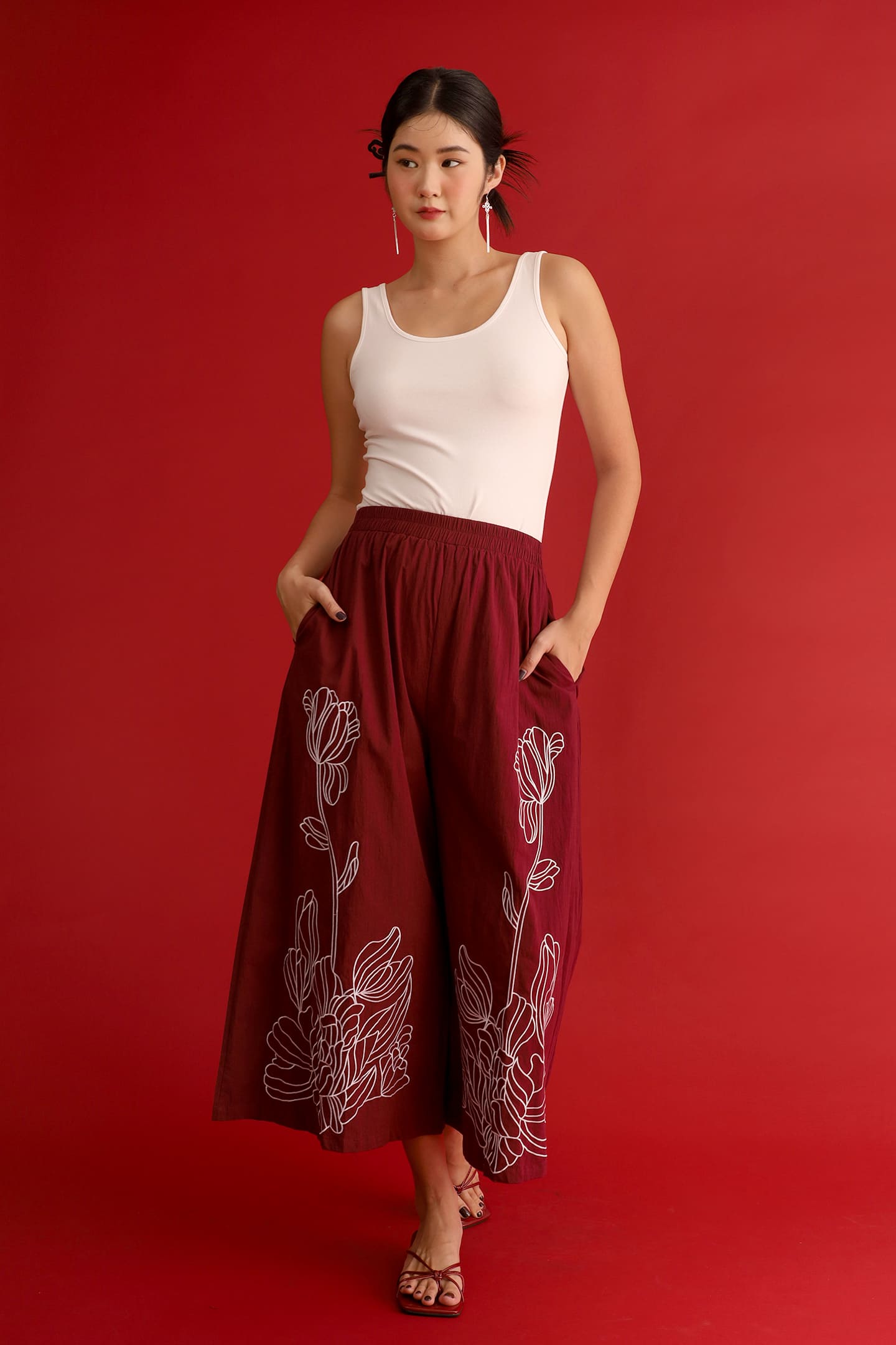 CHOSEN - Brocade Dynasty Pants in Maroon