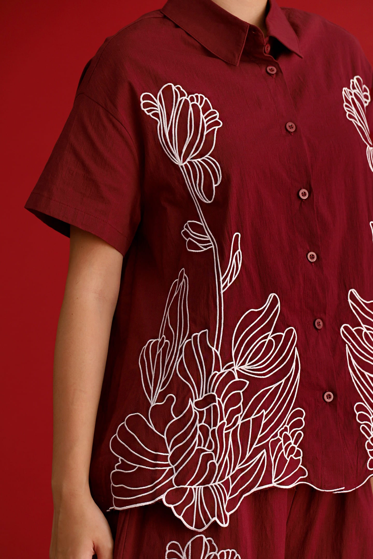 CHOSEN - Brocade Dynasty Top in Maroon