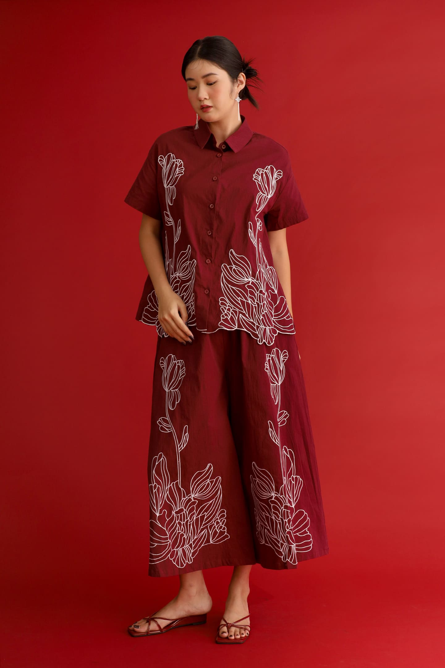 CHOSEN - Brocade Dynasty Top in Maroon