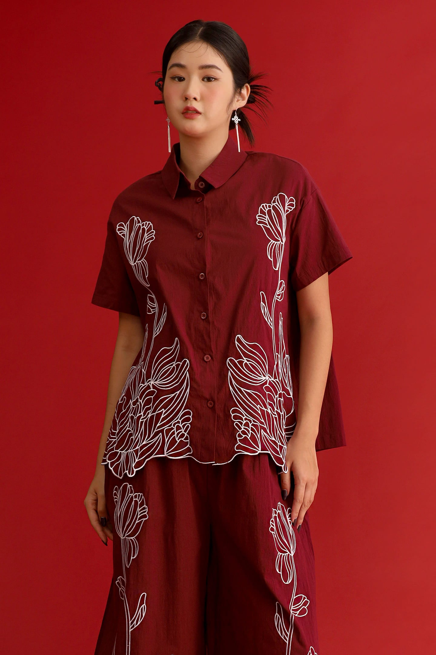 CHOSEN - Brocade Dynasty Top in Maroon