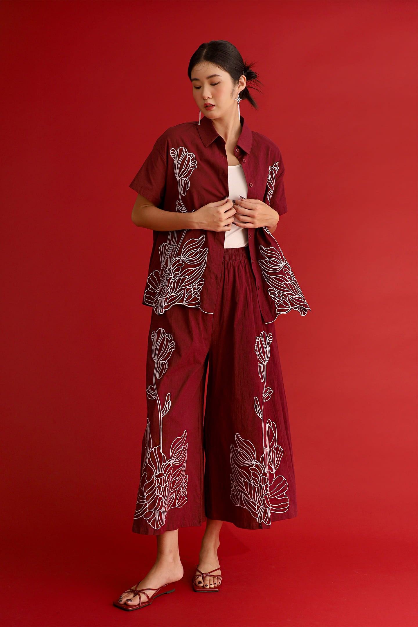 CHOSEN - Brocade Dynasty Top in Maroon