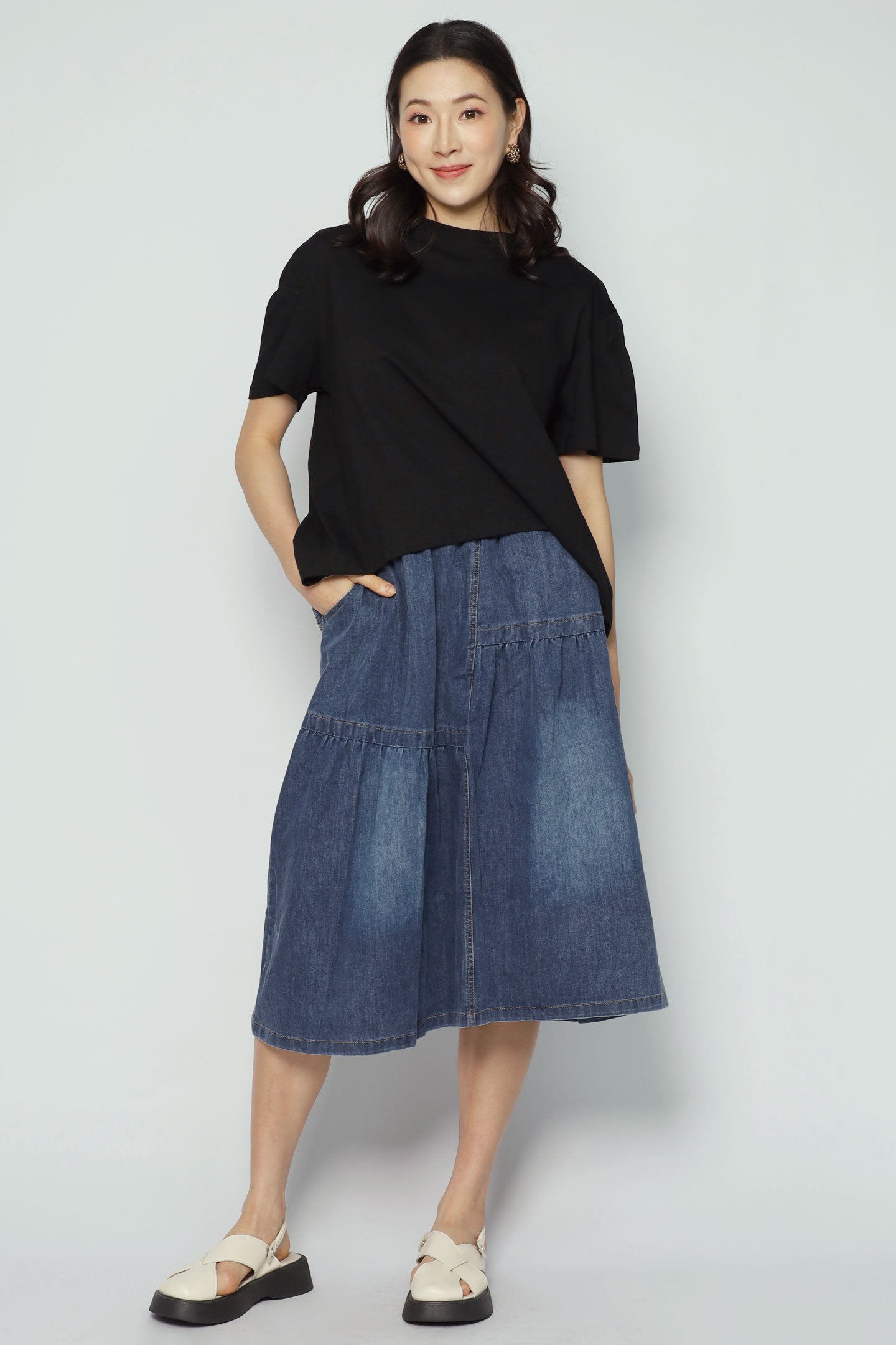 Carolie Back Layered Frill Top in Black