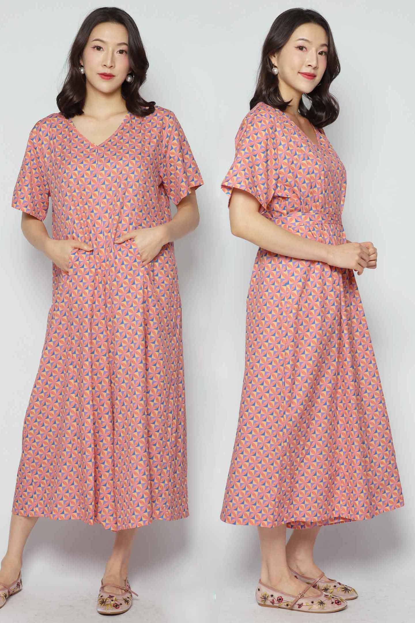 Celine V Neckline Jumpsuit in Pink Playground