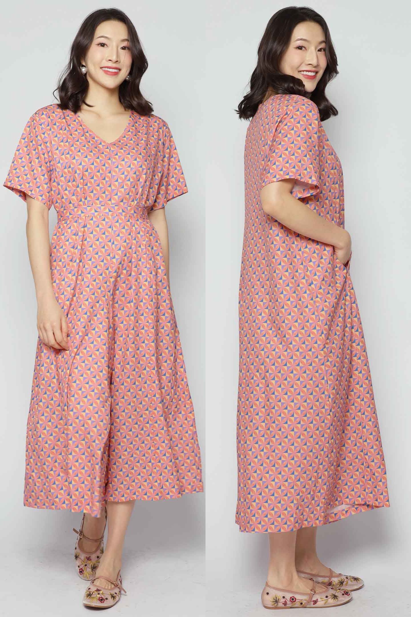 Celine V Neckline Jumpsuit in Pink Playground