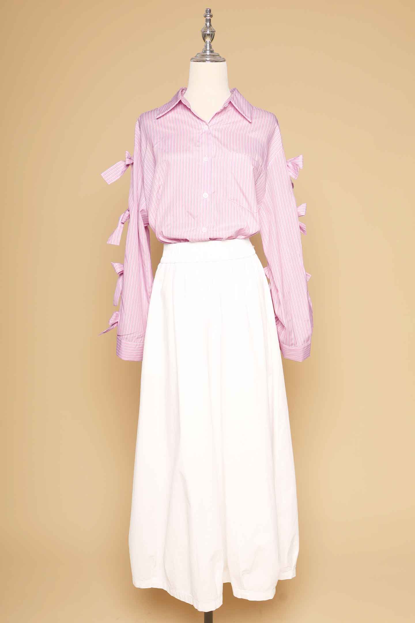 PO - Charmelle Pinstripes Ribbon Top in Pink