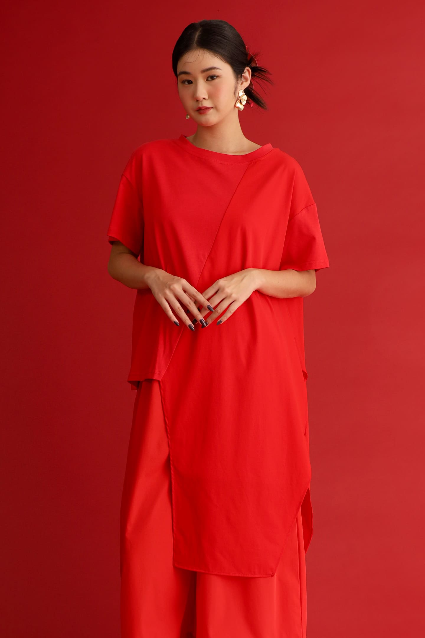 CHOSEN - Crimson Asymmetrical Top in Red