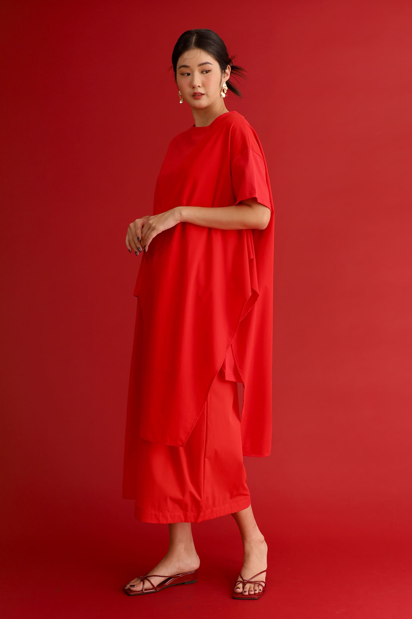 CHOSEN - Crimson Asymmetrical Top in Red