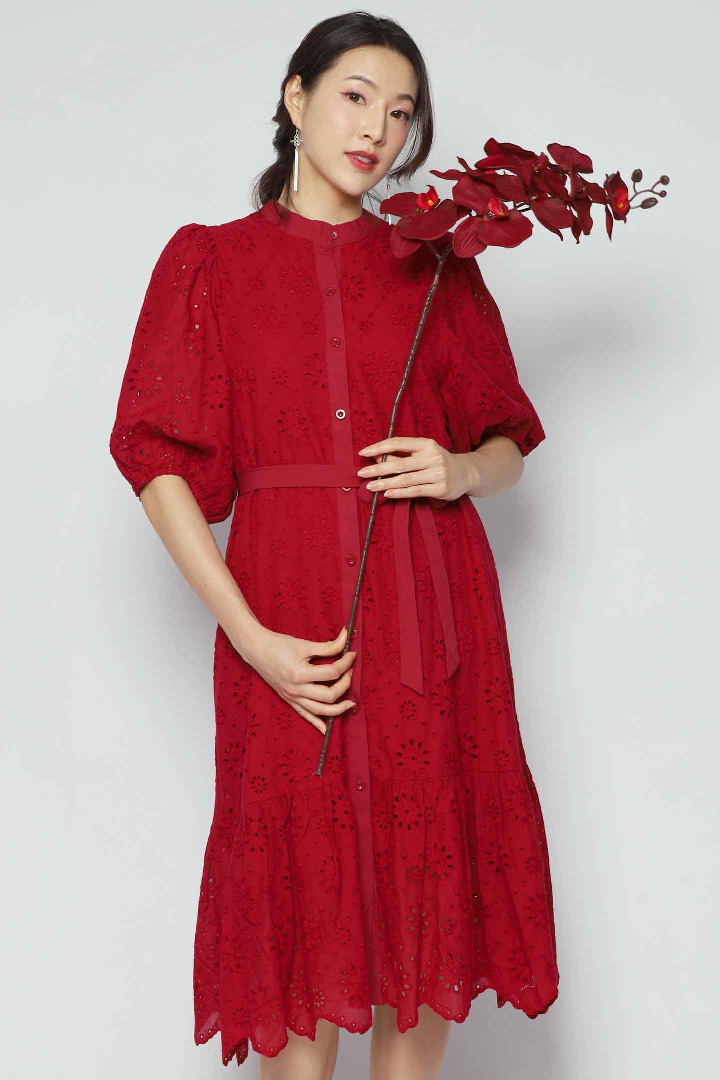 Esther Crochet Dress in Red