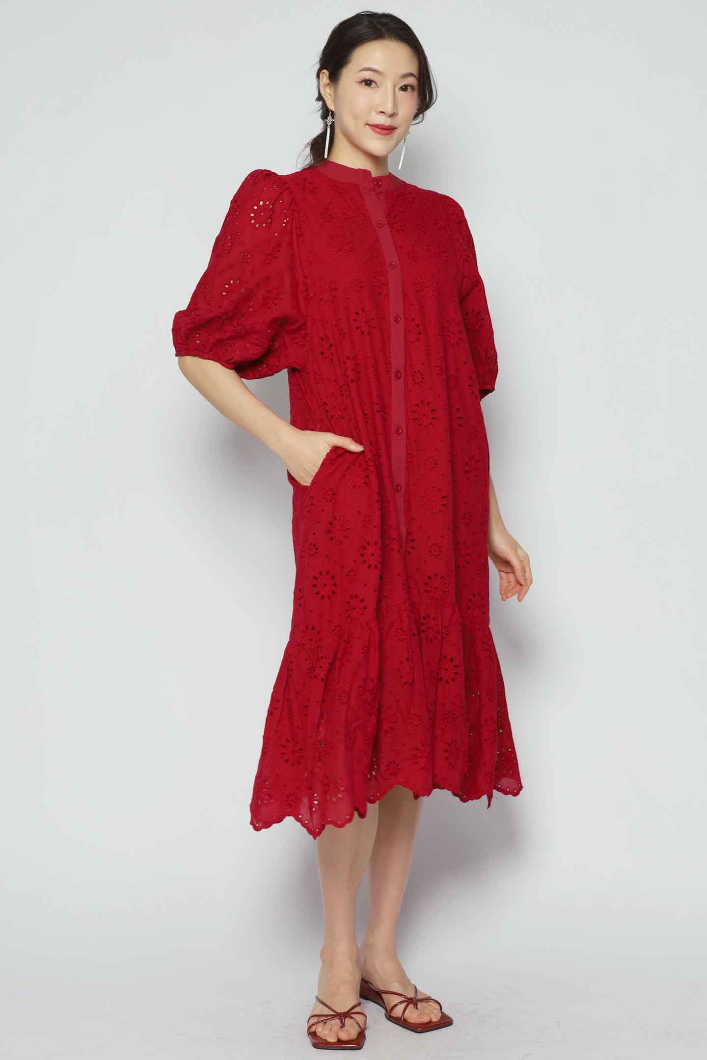 Esther Crochet Dress in Red