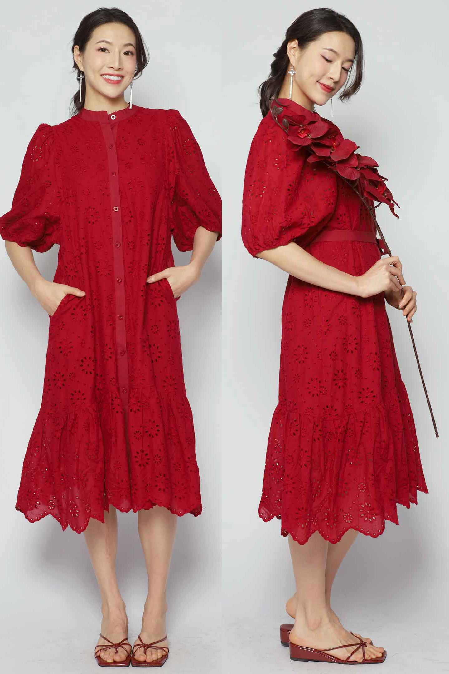 Esther Crochet Dress in Red