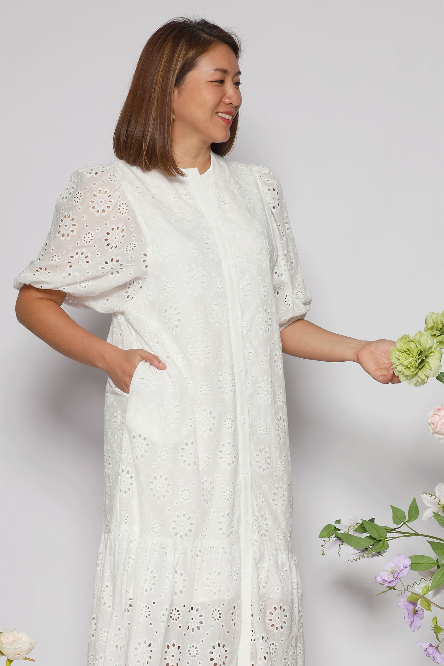 Esther Dress in White Crochet