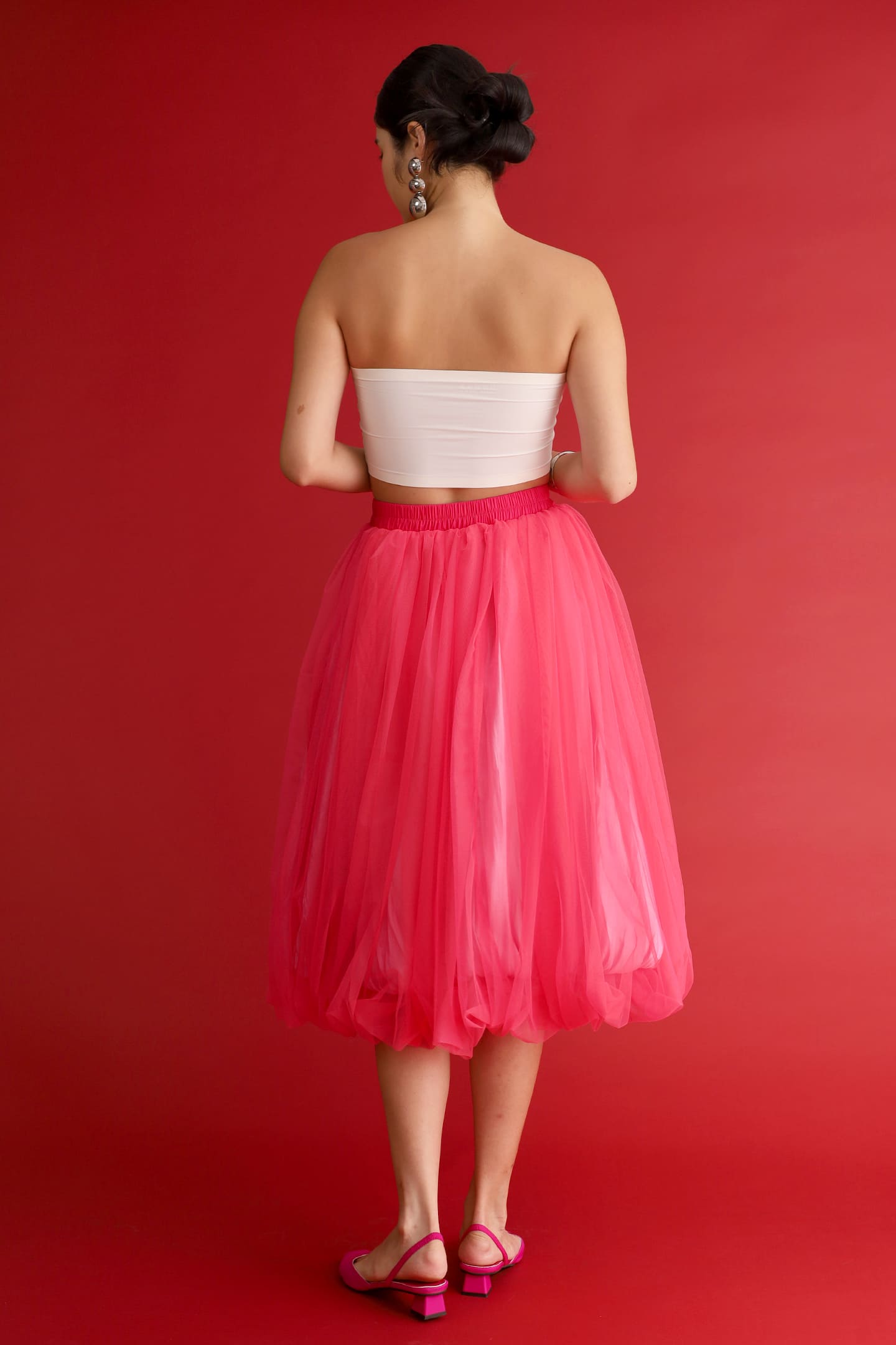 CHOSEN - Flourish Mesh Balloon Skirt in Pink
