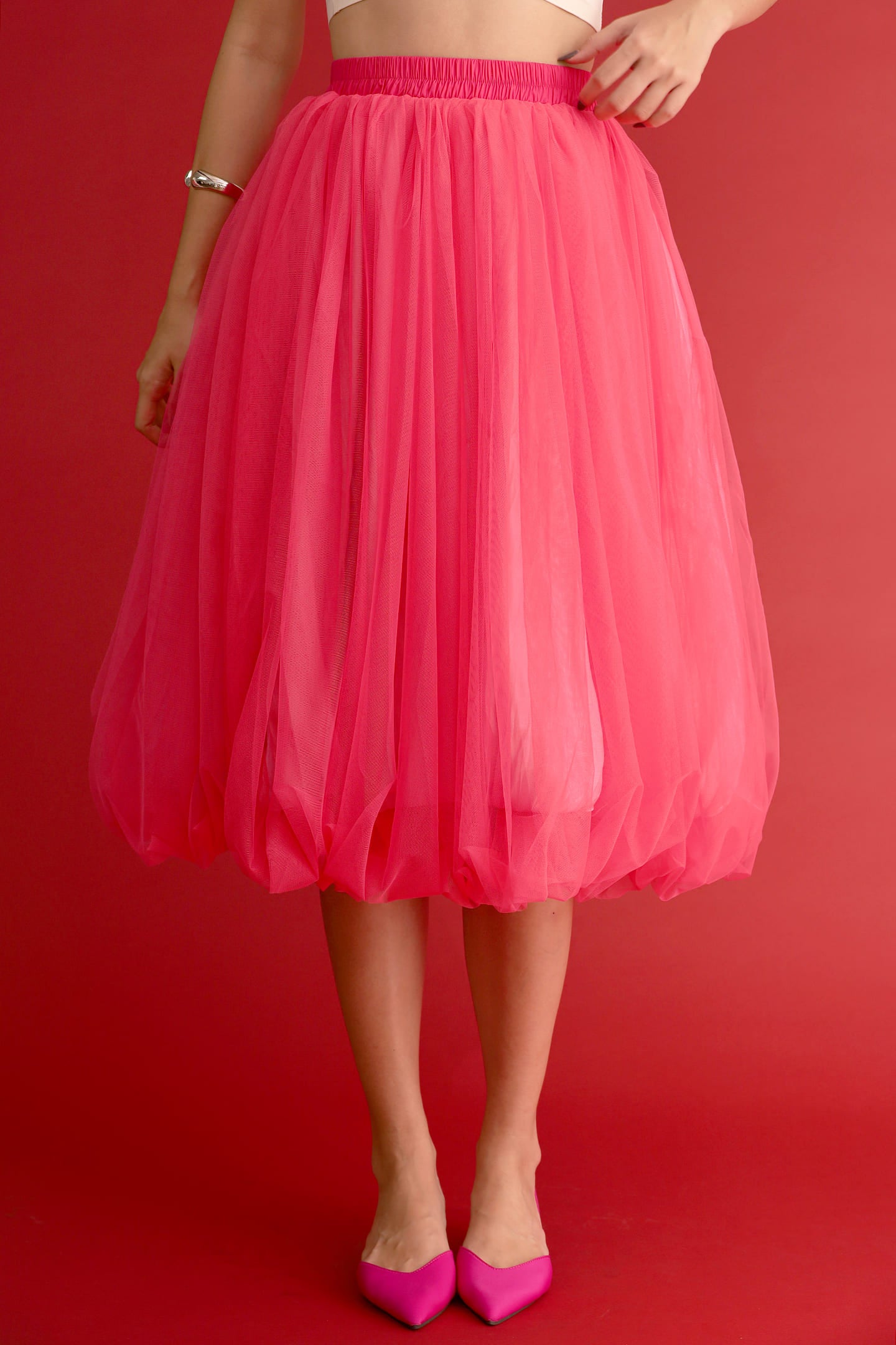 CHOSEN - Flourish Mesh Balloon Skirt in Pink