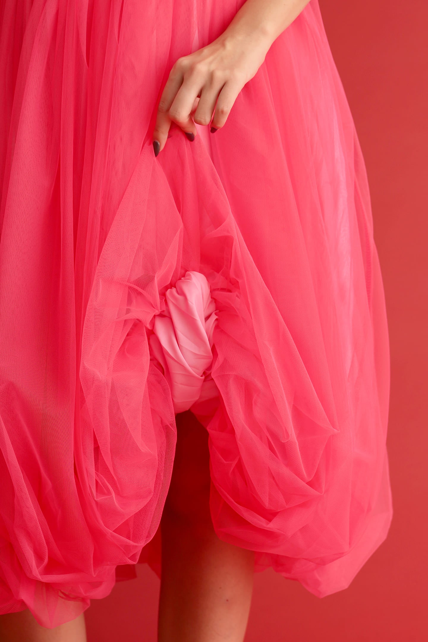 CHOSEN - Flourish Mesh Balloon Skirt in Pink